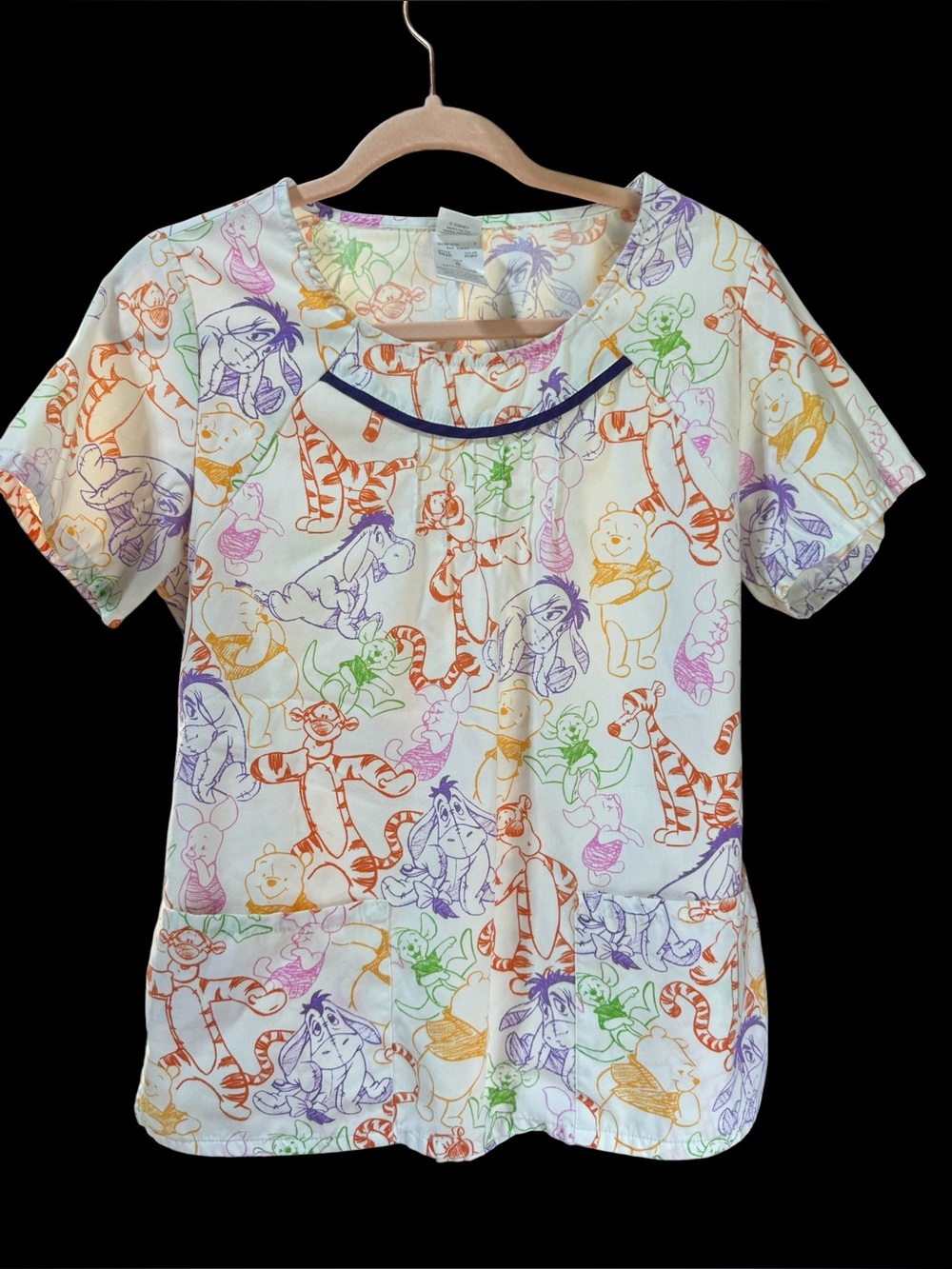 Disney Vintage Winnie the Pooh Sketch Style Scrub Top Nurse core Nostalgia core